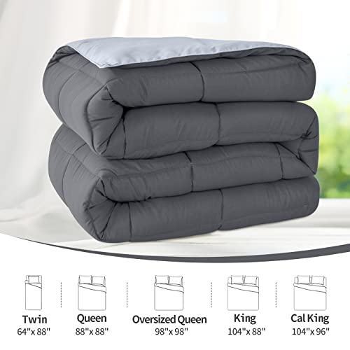  Queen Lightweight Comforter Gray - All Season Down Alternative Bed Comforter Summer Duvet Insert Quilted Reversible Comforters Full/Queen Size Dark Gray/Light Grey