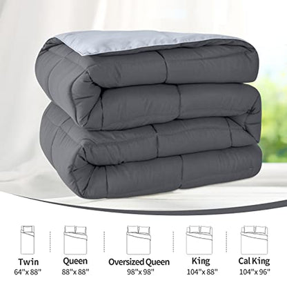  Queen Lightweight Comforter Gray - All Season Down Alternative Bed Comforter Summer Duvet Insert Quilted Reversible Comforters Full/Queen Size Dark Gray/Light Grey