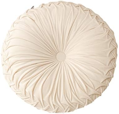  Round Cushions Pillows 15" Large Velvet Floor Couch Pillow Handcrafted Pleated Round Throw Pillow Decoration For Chair Sofa Bed And Car, 1 Pack, Light Teal