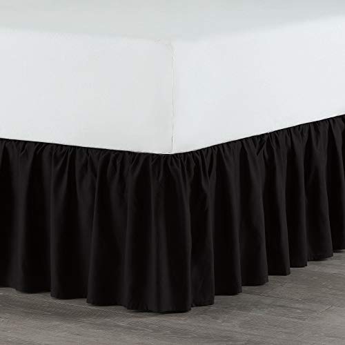  1C26544 Basic Ruffle Solid Polyester Machine Washable 15-inch Drop Twin Bed Skirt, Black