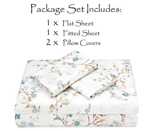 Traditional Floral Printed Elegant Patterned King Bed Sheet Set 4-Piece - 1 Flat Sheet 1 Fitted Sheet And 2 Pillowcases - Ultra Soft Wrinkle Stain Resistant Microfiber Sheets - Blue