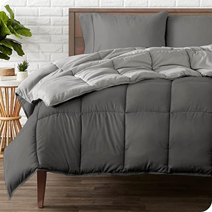  King/California King Comforter - Reversible Colors - Goose Down Alternative - Ultra-Soft - Premium 1800 Series - All Season Warmth - Bedding Comforter (King/Cal King, Grey/Light Grey)