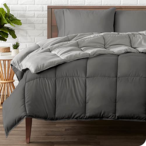  King/California King Comforter - Reversible Colors - Goose Down Alternative - Ultra-Soft - Premium 1800 Series - All Season Warmth - Bedding Comforter (King/Cal King, Grey/Light Grey)