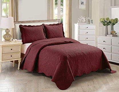  3pc King/Cal King Over Size Elegant Embossed Bedspread Set Light Weight Solid Beige New