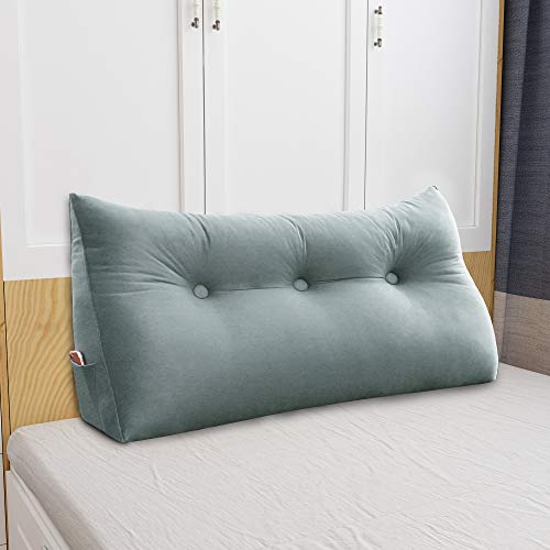 WOWMAX Triangular Wedge And Body Positioners Reading Pillow Large Bolster Headboard Backrest Support Cushion For Day Bed Bunk Bed With Removable Cover Twin Velvet Gray