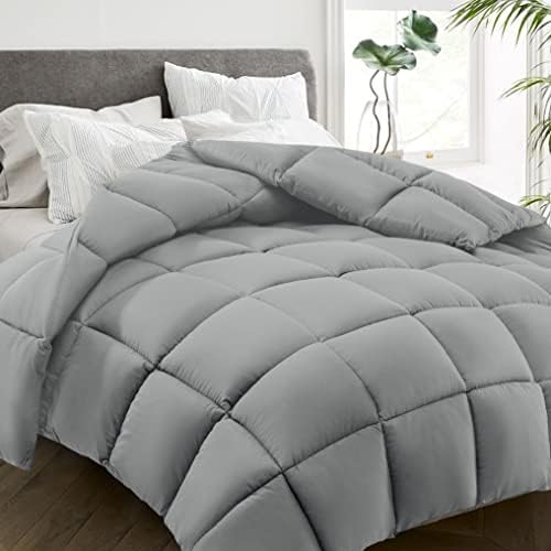  All Season Queen Size Bed Comforter - Cooling Down Alternative Quilted Duvet Insert With Corner Tabs - Winter Warm - Machine Washable - Dark Grey