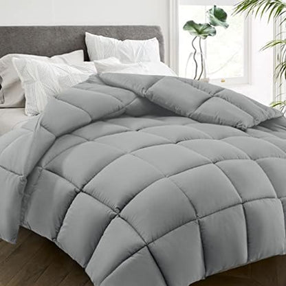  All Season Queen Size Bed Comforter - Cooling Down Alternative Quilted Duvet Insert With Corner Tabs - Winter Warm - Machine Washable - Dark Grey