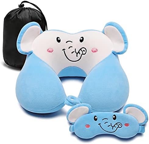  Travel Pillow For Kids And Adults, Cute Animal Memory Foam Neck Pillow With Soft Fleece Cover And Eye Mask Set, Airplane Pillow Travel Kit With Drawstring Organizer Bag, Machine Washable (Puppy)