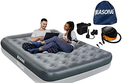  Polyester Pongee Full Camping Air Mattress Built In Pillow Blow Up Bed With 2 Inflatable Pump Home Portable Travel Hiking Airbed Easy To Inflate Quick To Set Up
