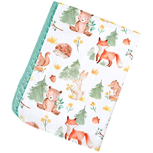  Honey Lemonade - Premium Soft Plush Lightweight Minky Dot Toddler Baby Newborn Blanket 30"x40" (Forest Friends Green)