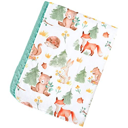  Honey Lemonade - Premium Soft Plush Lightweight Minky Dot Toddler Baby Newborn Blanket 30"x40" (Forest Friends Green)