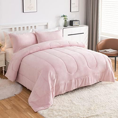  Faux Fur Twin Comforter, Cozy Fluffy Fuzzy Bed Comforter, Easy Care And Machine Washable, Plush Comforter Suit For All Season (Twin, Pink Bean Paste)