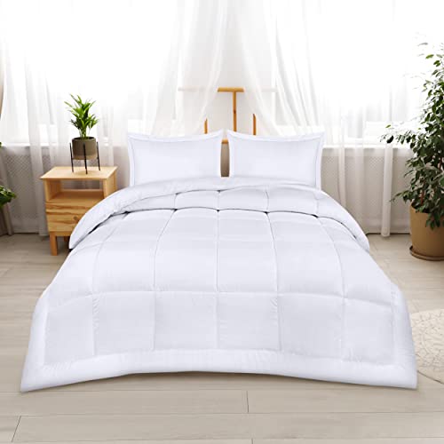  Queen Comforter Set With 2 Pillow Shams - Bedding Comforter Sets - Down Alternative White Comforter - Soft And Comfortable - Machine Washable