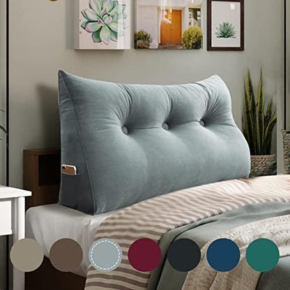  WOWMAX Large Bolster Triangular Headboard Pillow Twin Dorm Headboard Twin XL Bed Wedge Pillow For Headboard Bolster Pillow For Bed With Removable Cover Velvet Light Gray