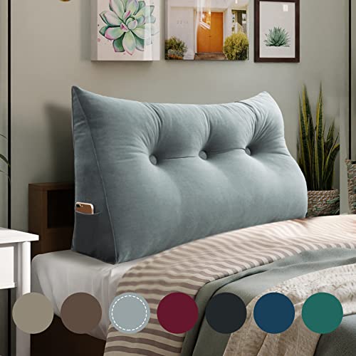  WOWMAX Large Bolster Triangular Headboard Pillow Twin Dorm Headboard Twin XL Bed Wedge Pillow For Headboard Bolster Pillow For Bed With Removable Cover Velvet Light Gray