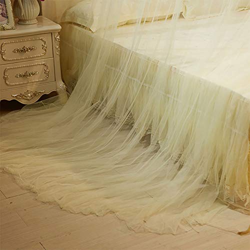  Breathable Round Mosquito Net Canopy Lace Princess Style Bed Curtain Netting For Camping Or Bedroom(Beige)
