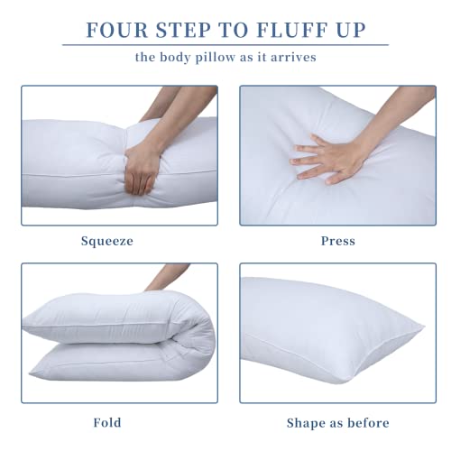  Large Body Pillows For Adults,Premium Full Body Pillow Insert For Side Sleeper, Soft & Fluffy Long Pillow For Bed, Machine Washable, White, 20x54 Inches