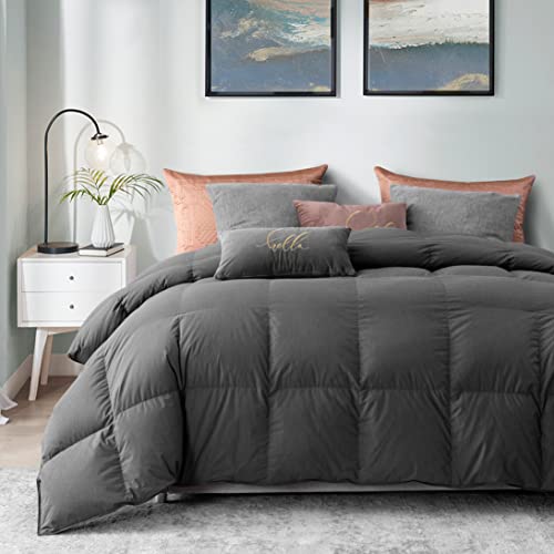  Down Comforter King Size-750 Fill Power-Fluffy Ultra Soft All Season Duvet Insert, Luxury Noiseless Fabric Reversible Colors-Lightweight 41 Ounce Fill (Gray,106”L X 90”W)