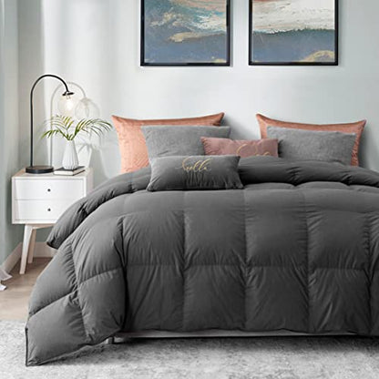  Down Comforter King Size-750 Fill Power-Fluffy Ultra Soft All Season Duvet Insert, Luxury Noiseless Fabric Reversible Colors-Lightweight 41 Ounce Fill (Gray,106”L X 90”W)