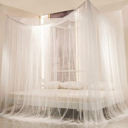  4 Corner Post Bed Canopy, Elegant Curtain Net For Full/Queen/King Size Bed (White)