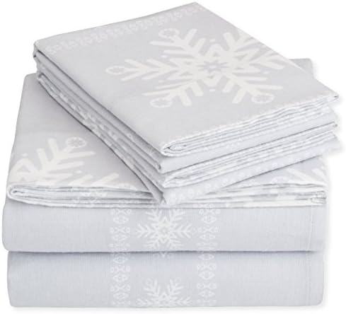  Amazon Brand – Pinzon Cotton Flannel Bed Sheet Set - Twin, Snowflake Dusty Blue
