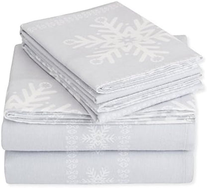  Amazon Brand – Pinzon Cotton Flannel Bed Sheet Set - Twin, Snowflake Dusty Blue