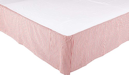  Farmhouse Ticking Stripe Red King Bed Skirt 78" X80", W/ 16" Drop, Tailored Dust Ruffle