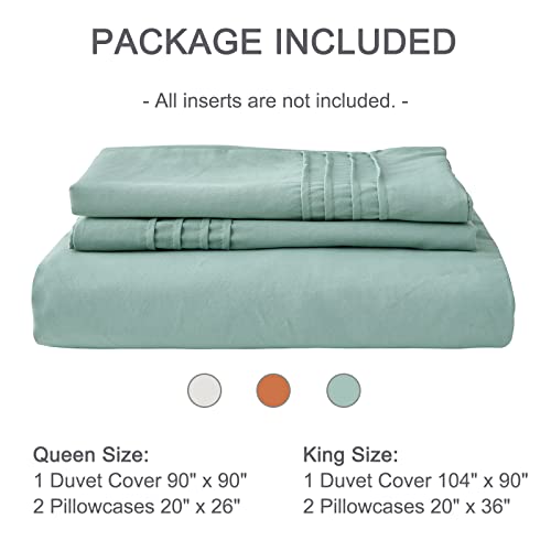  Sage Green Duvet Cover King Size Pleated Duvet Cover Set Soft Microfiber With 2 Pillowcases Zipper Closure Bedding Set (Sage Green, 104"x90")