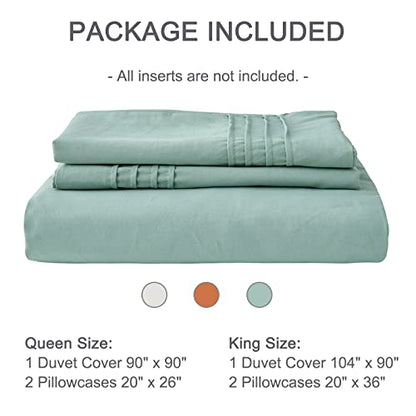  Sage Green Duvet Cover King Size Pleated Duvet Cover Set Soft Microfiber With 2 Pillowcases Zipper Closure Bedding Set (Sage Green, 104"x90")