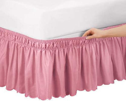  Scalloped Elastic Bed Wrap Around, Easy Fit, Dust Ruffle Bedskirt, Blue, Twin/Full