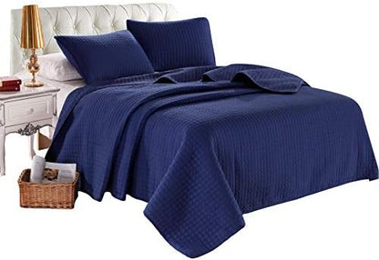  Oversize Queen Stitched Blue Color Quilted Flower Design Bedspread Coverlet 106 By 100 Inches Plus 2 Standard Shams 20 By 26 Inch Breathable Reversible, Home, Hotel,Motel, Rentals - 6.28 Lbs