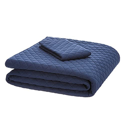Amazon Basics Cotton Jersey Quilt And Sham Bed Set, Down-Alternative Quilt - Twin/Twin XL, Navy Blue