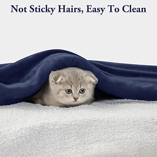  Sherpa Fleece Bed Blankets,Queen Size Super Soft And Warm,Thick Plush Cozy Fuzzy Luxurious Double Reversible Winter Throw,Couch Velvet Blanket,Royal Blue 90inch X 90inch