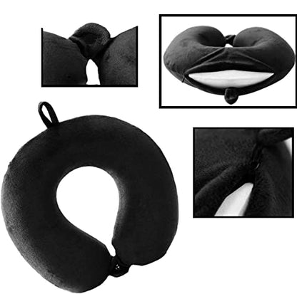  Cozy BoSpin Memory Foam Travel Pillow- Portable Neck Support Pillow On Flights, Car, And At Home, Comfortable Airplane Travel Pillow,Lightweight Quick Pack For Camping (Black)