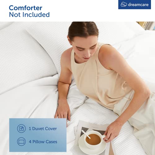  Waffle Duvet Cover King - Cooling Duvet Cover - Cotton Waffle Weave Duvet Cover Set With 1 King Duvet Cover And 4 Pillowcases - White Duvet Cover King Size - Cotton Duvet Cover (King, 104x90'' White)