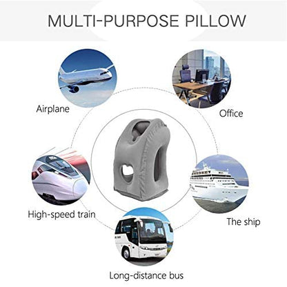  Inflatable Travel Pillow,U-Shaped JYSW Portable Airplane Pillow Multifunctional Neck And Head Support Lap Pillow For Airplanes Trains Buses And Office Napping With Eye Mask, Earplugs, Grey