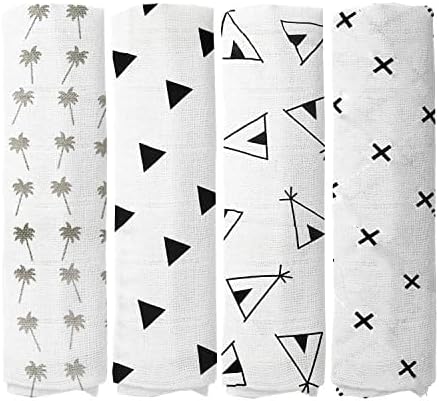  100% Muslin Swaddle Blankets,Baby Swaddling Blankets For New Born, Baby Receiving Blankets Unisex, Soft, Warm And Cosy Baby Blankets Pack Of 4, Size 47 X 47 Inches,Gift For New Mom Jungle Jam