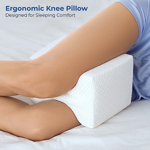  Knee Pillow For Side Sleepers - 100% Memory Foam Wedge Contour - Leg Pillows For Sleeping - Spacer Cushion For Spine Alignment, Back Pain, Pregnancy Support - Sciatica, Hip, Joint, Surgery Pain Relief