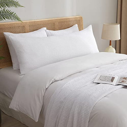  PHF Ultra Soft Waffle Weave Body Pillowcase 20" X 54", No Insert, Breathable & Skin-Friendly Body Pillow Sham With Zipper, Decorative Waffle Weave Body Pillow Cover, White