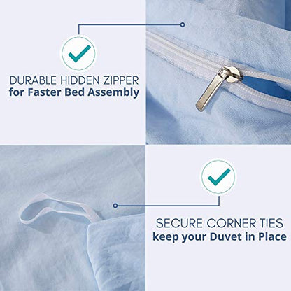  ALAZURIA Queen Size Duvet Cover Set 3 Piece - Super Soft Washed Microfiber, Light Blue Comforter Cover Set With Zipper Closure & 4 Corner Ties (1 Duvet Cover + 2 Pillow Cases) Amalfi Blue, Queen