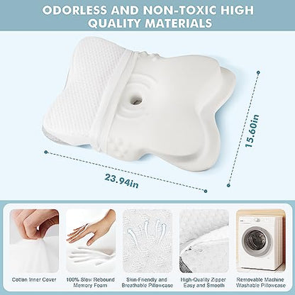  Fccabin Cervical Memory Foam Pillow, Contour Pillows For Neck And Shoulder Pain, Ergonomic Orthopedic Sleeping Neck Contoured Support Pillow For Side Sleepers, Back And Stomach Sleepers