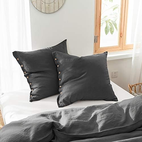  100% Linen Euro Shams With White Trim Inserted Edges 26x26 Inch Stone Washed Pillow Cover Set Of 2 Basic Style Cushion Covers,Rust