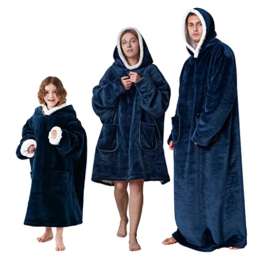  EHEYCIGA Wearable Blanket Hoodie For Kids, Hoodie Blanket With Pockets And Sleeves Sweatshirt Blanket For Teens - Navy Kids