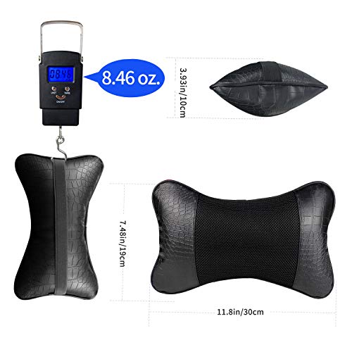  YIHO Car Neck Support Pillow Leather Head-Rest Cushion To Relief Cervical Shoulder Pain Issues For Universal Driver & Passenger Seat In Travel Or Office Chair (Black-2 Pack)