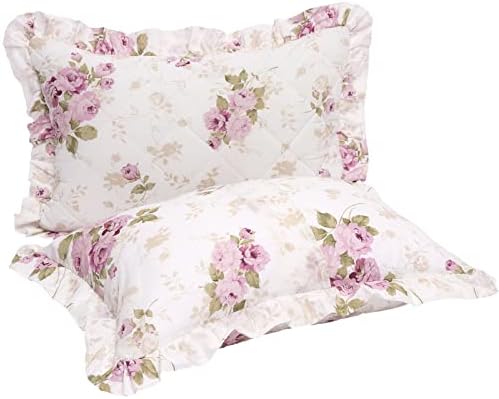  100% Cotton High 3-Pieces Ruffle Bed Skirt Queen Size Red Floral Quilted Bedspread Set With 2 Pillow Shams 20″Deep Dust Ruffle Drop 3-Side Dust Ruffle Drape Fitted Sheet For Bed Cover(White, Queen)