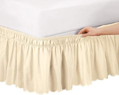  Scalloped Elastic Bed Wrap Around, Easy Fit, Dust Ruffle Bedskirt, Blue, Twin/Full