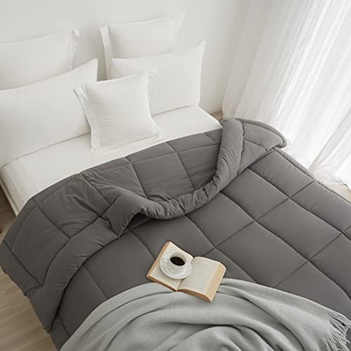  BedTreat Hotel Comforter Queen, Down Alternative Comforter With Corner Tabs - All Season Quilted Queen Size 240 GSM Grey Comforter, Machine Washable Microfiber Bedding