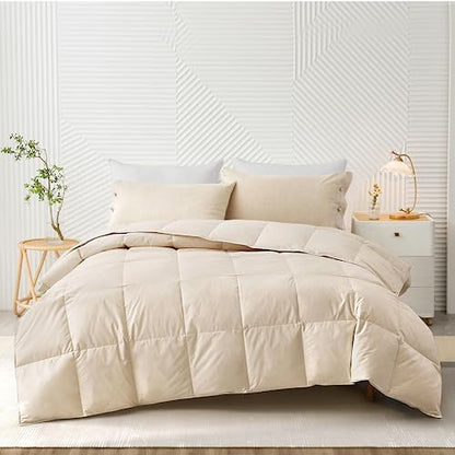  Bafode Goose Down Comforter Queen Size - Organic Cotton Shell, Fluffy Goose Feather Down Comforter - All Seasons Duvet - The Ultimate Eco-Friendly And Sustainable Choice For A Great Night's Sleep