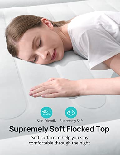  Full Size Air Mattress With Built In Pump, 18'' Inflatable Luxury Double High Blow Up Mattress, Easy To Inflate/Quick Set Bed, Durable Portable Waterproof Blue & Grey (EJ-HF001)