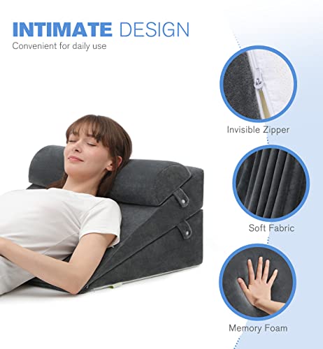  OasisSpace Wedge Pillows For After Surgery - 4pcs Orthopedic Wedge Pillow Set, Memory Foam Sleeping Wedges For Adults, Sitting Pillow For Acid Reflux And GERD, Adjustable Pillow With Removable Cover